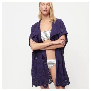 J.Crew Open Oversized Tunic Swim Cover Up Poncho in eyelet purple, Size S M
